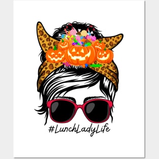 Lunch Lady Messy Bun Spooky Pumpkin Orange Halloween Costume Posters and Art